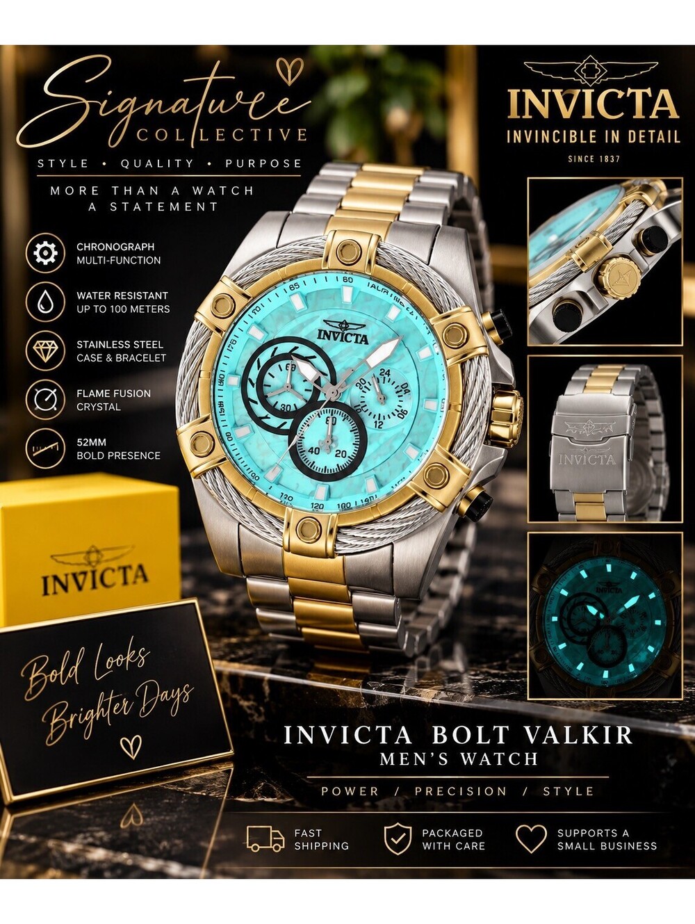 Invicta Bolt Valkir Men's 52mm Turquoise Dial Two-Tone Steel Watch 69802